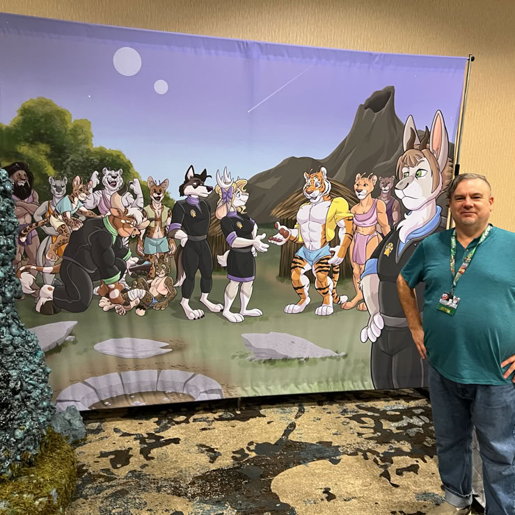 Themed mural designed and illustrated for Texas Furry Fiesta