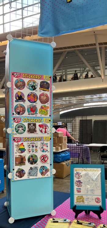 Closeup of former, smaller sticker display